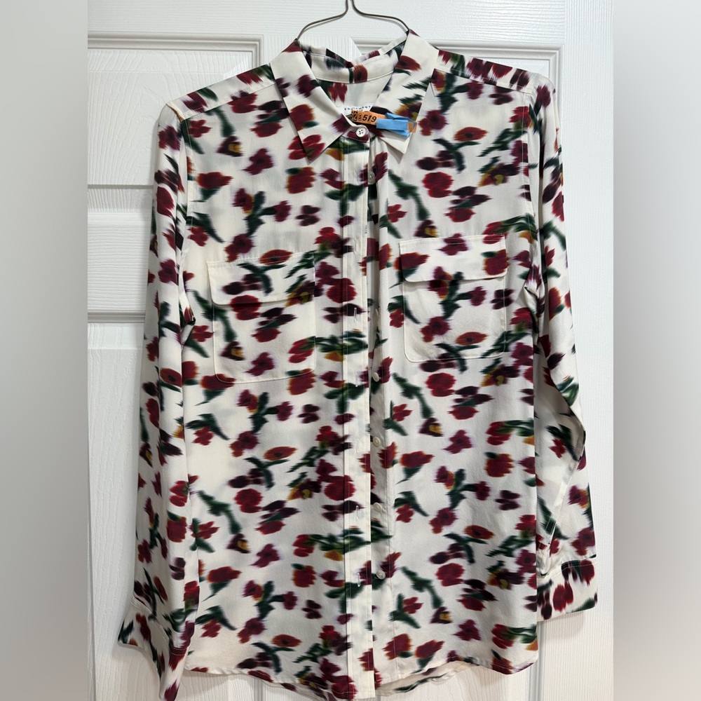 Equipment White and Red Floral Button-Down Shirt